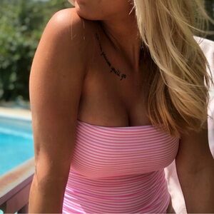 Aerie Pink and White Striped One Piece Swimsuit